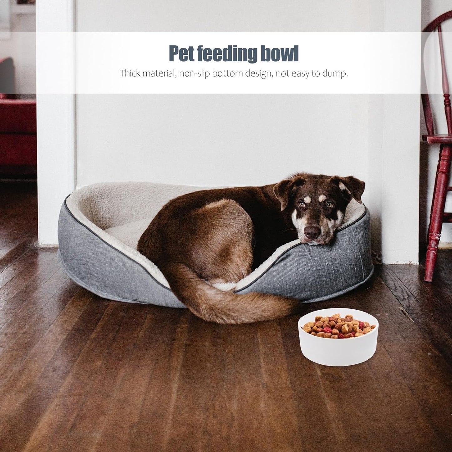 PRETYZOOM Ceramic Cat Bowl Elevated Pet Feeder with Wood Stand Small White Straight Edge Dish for Neck Protection and Water Feeding Raised Cat Food Bowl for Kittens