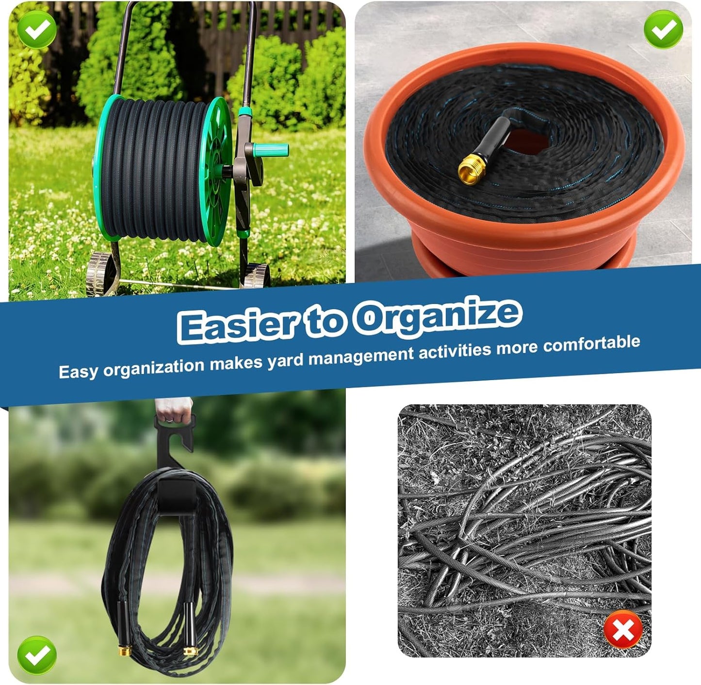 Garden Hose 50ft Lightweight, Non-Expanding, Leak-Proof Metal Connector, No-Knot No-Tangle, Easy to Store and Carry, Wear-Resistant, 3/4GHT Flexible Water Hose, Hose for Yard, Garden, Outdoor