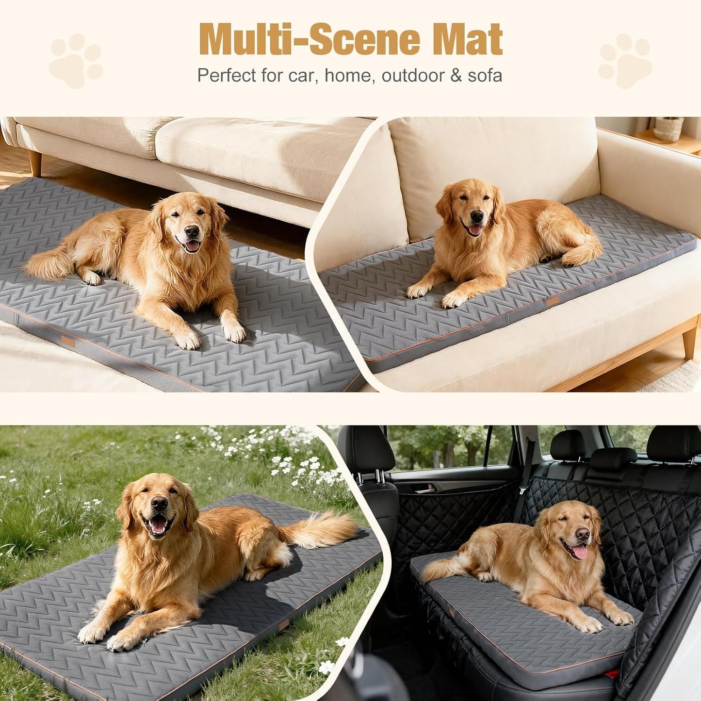 Lekereise Soft Dog Car Mat for Hard Bottom Seat Extender 55.1 x 26.8 inch- Waterproof Washable Dog Car Mat, Orthopedic Egg-Crate Foam Pet Bed, Fits Most Hard Bottom Dog Car Beds/SUVs/Trucks-Grey