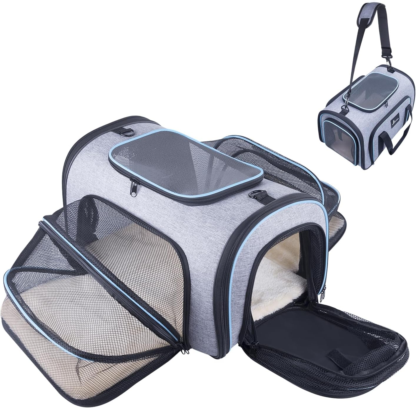 Siivton Airline Approved Pet Carrier, 4-Way Expandable Cat Dog Carrier for Under-Seat Travel, Soft-Sided Portable Pet Bag with Removable Fleece Pad, Fits Small Pets Up to 15 lbs (18"x 11"x 11")
