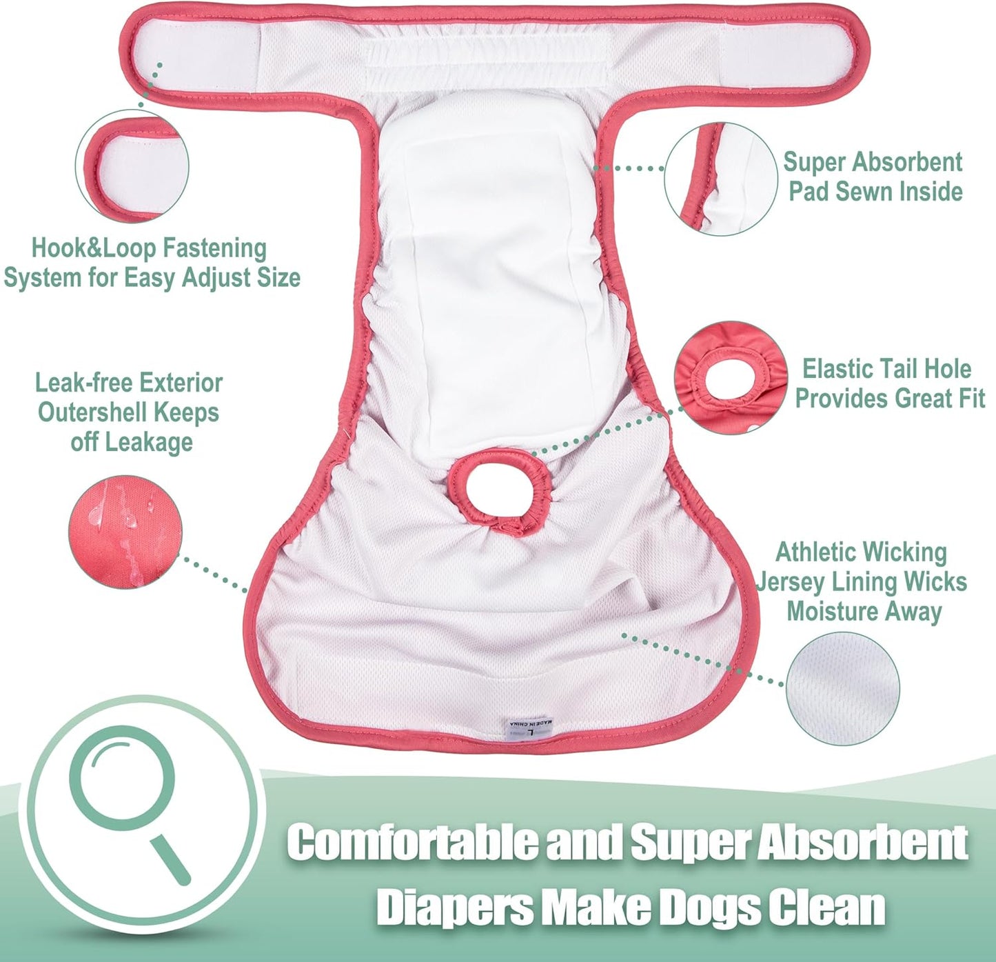 wegreeco Female Dog Diapers, Washable Reusable Pet Puppy Doggie Diapers for Small Medium Large Female Dogs in Heat Period, Doggy Period Panties Small
