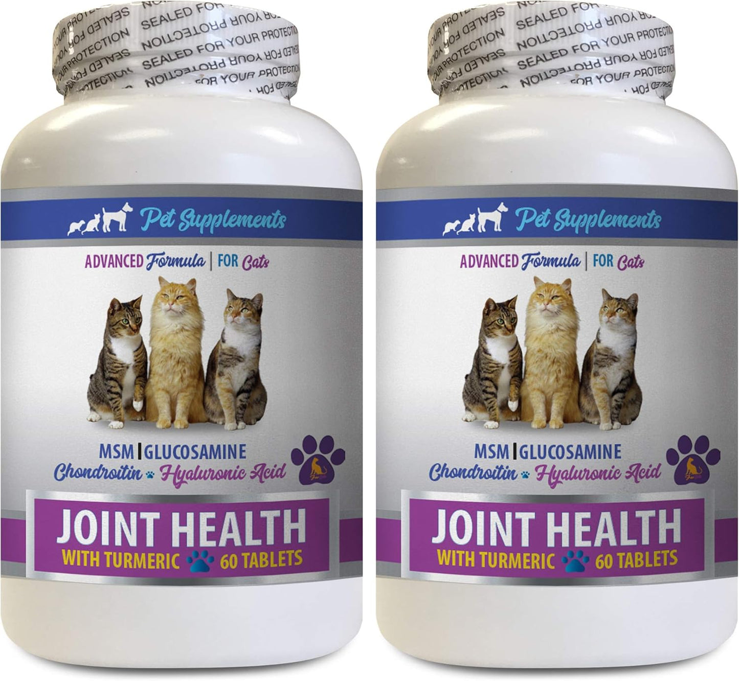 PET SUPPLEMENTS & NUTRITION LLC Joint Relief for Cats - Cats Joint Health with Turmeric - MSM - Natural Support for Hip and Joints - cat Joint Treats - 2 Bottles (120 Tablets)