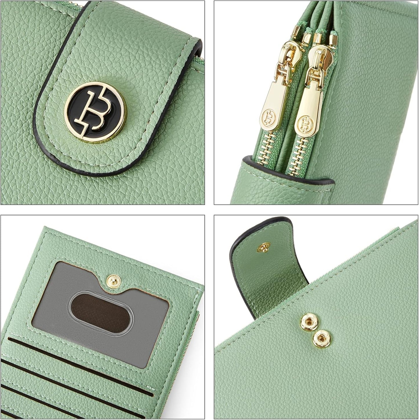 BOSTANTEN Leather Wallets for Women Large RFID Blocking Slim Bifold Purse Card Holder with Zipper Pocket