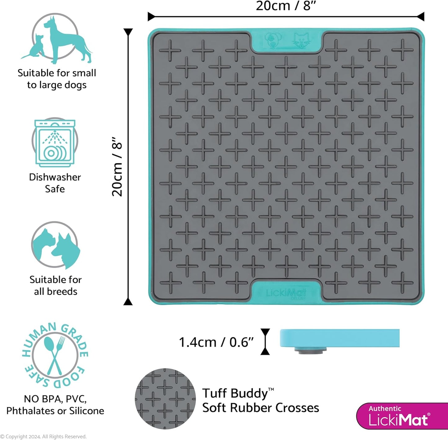 LickiMat Tuff, Heavy-Duty Buddy, Dog Slow Feeder Lick Mat, Boredom Anxiety Reducer; Perfect for Food, Treats, Yogurt, or Peanut Butter, Fun Alternative to a Slow Feed Dog Bowl, Turquoise