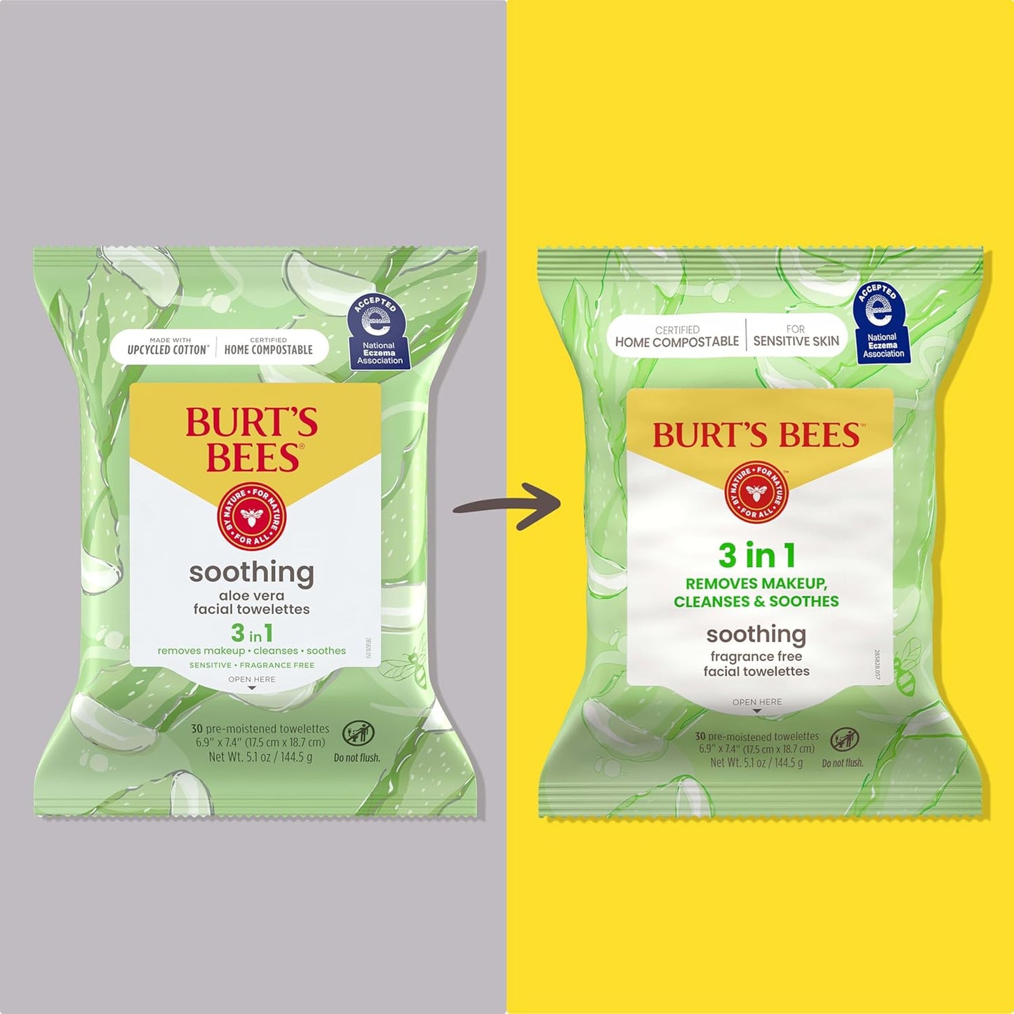 Burt’s Bees Soothing, Fragrance Free Facial Towelettes for Sensitive Skin, Aloe Vera, 100% Plant Based Cloths; 99% Natural Origin; Removes Makeup, Dirt and Oil; No Rinsing (Pack May Vary)