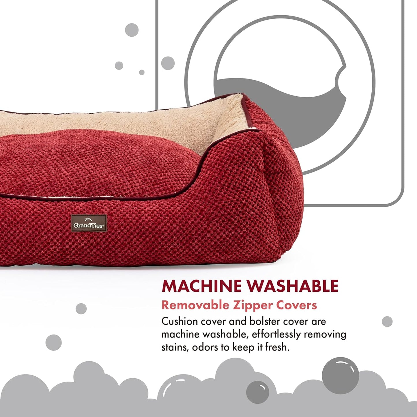 GRANDTIES Fluffy Dog Beds for Small Medium Large Dogs & Cats, Machine Washable Dog Bed, Rectangle Breathable Soft Calming Sleeping Warming Pet Beds with Waterproof & Non-Slip Bottom (M 34", Cherry)