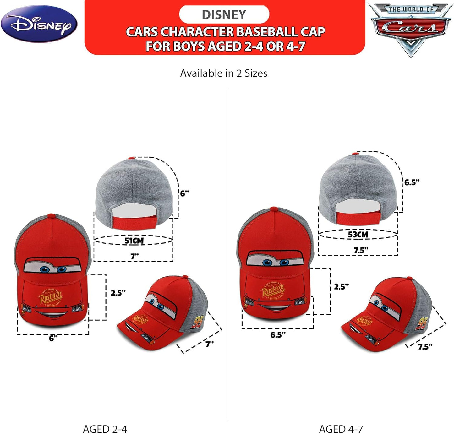 Disney Boys Cars Red W/Grey