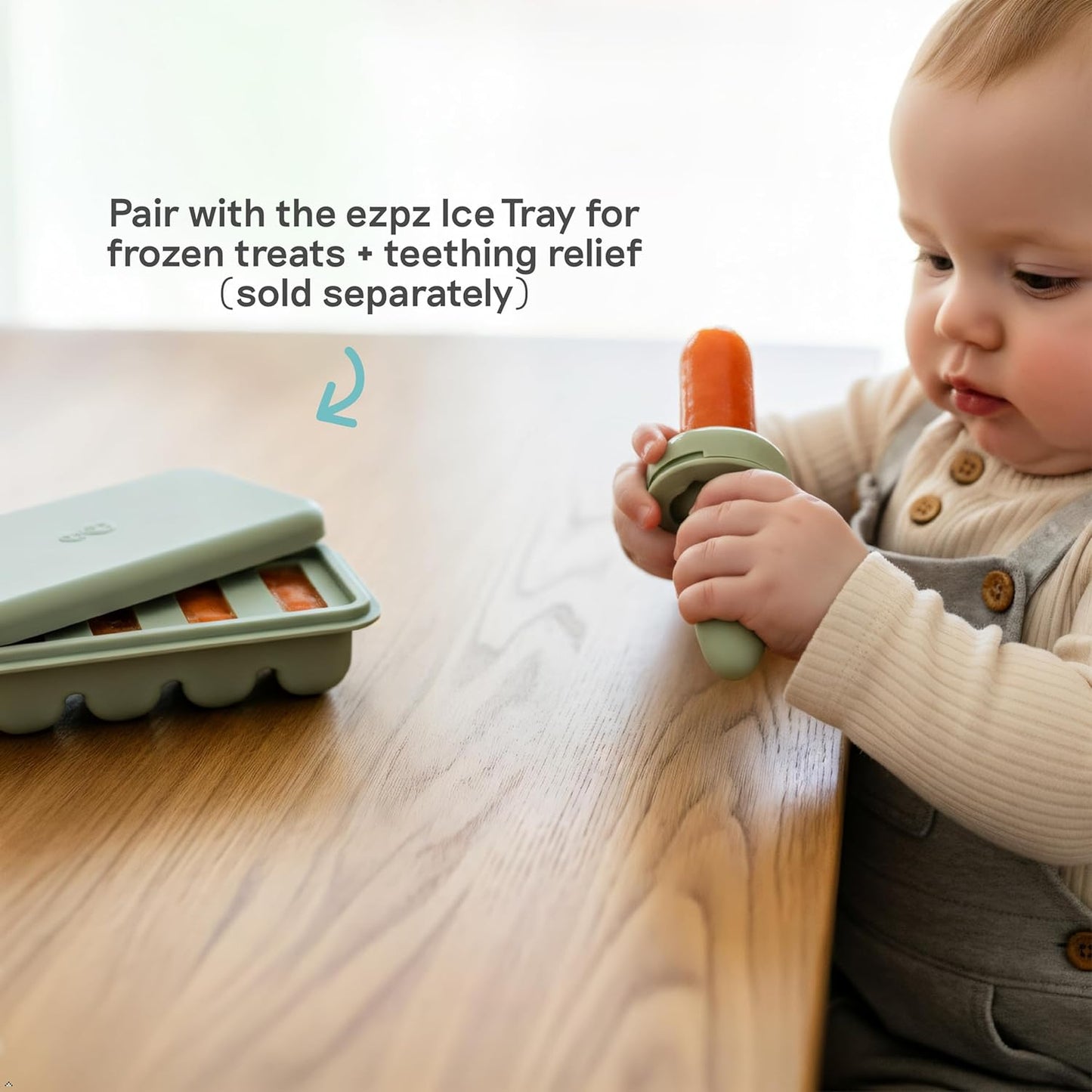 ezpz Baby-Led Gumline Feeder (Sage) - Silicone Fruit Feeder for Infants 4 Months + - Baby Feeding Essentials - BLW Tools - Works Best with Compatible Ice Tray (Sold Separately)