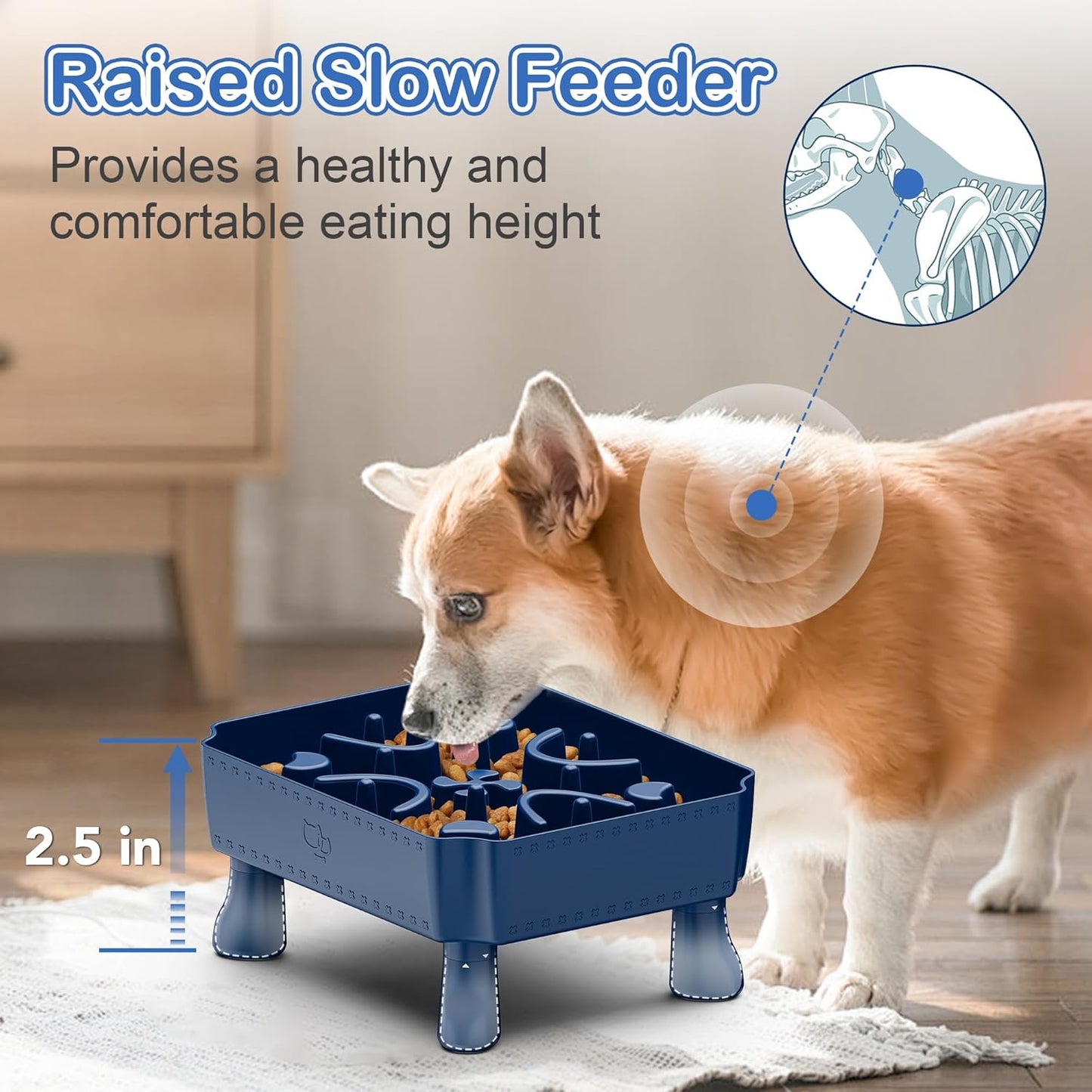 UPSKY Slow Feeder Dog Bowls, 2 in 1 Dog Puzzle Slow Feeder for Large Breed, Maze Elevated Dog Food Bowl Anti-Choking Interactive Dog Feeding Bowls Slow Down Eating for Boredom Blue