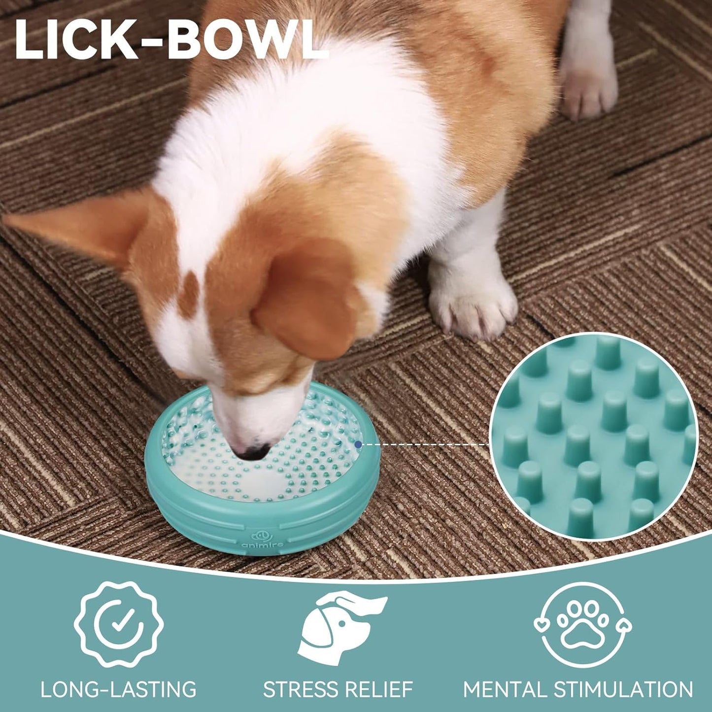 Dog Lick Bowl, Animire Freeze Lick Mat for Dogs, Non-Slip Slow Feeder Licking Bowl Enrichment Treat for Distraction Anxiety Relief, Food Grade Silicone, Dishwasher Safe(Teal,S)