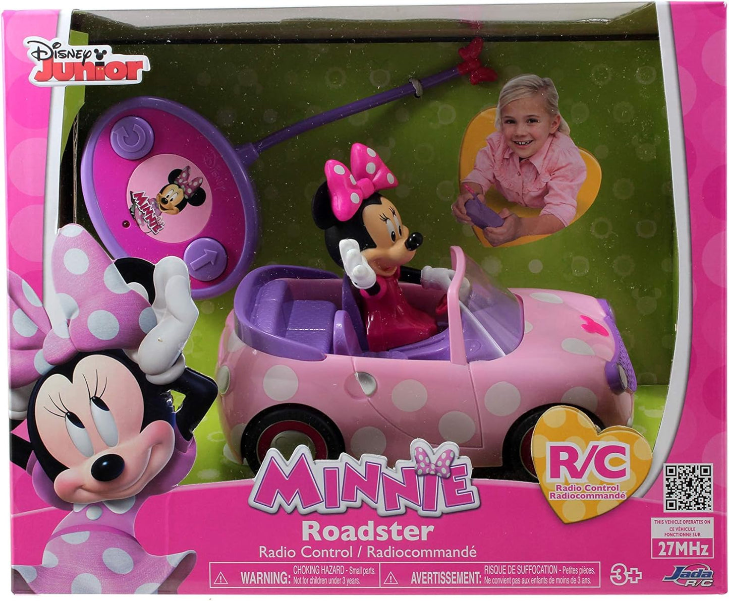 Disney Junior Minnie Mouse Roadster RC Car with Polka Dots, 27 MHz, Pink with White Polka Dots, Standard (97161)