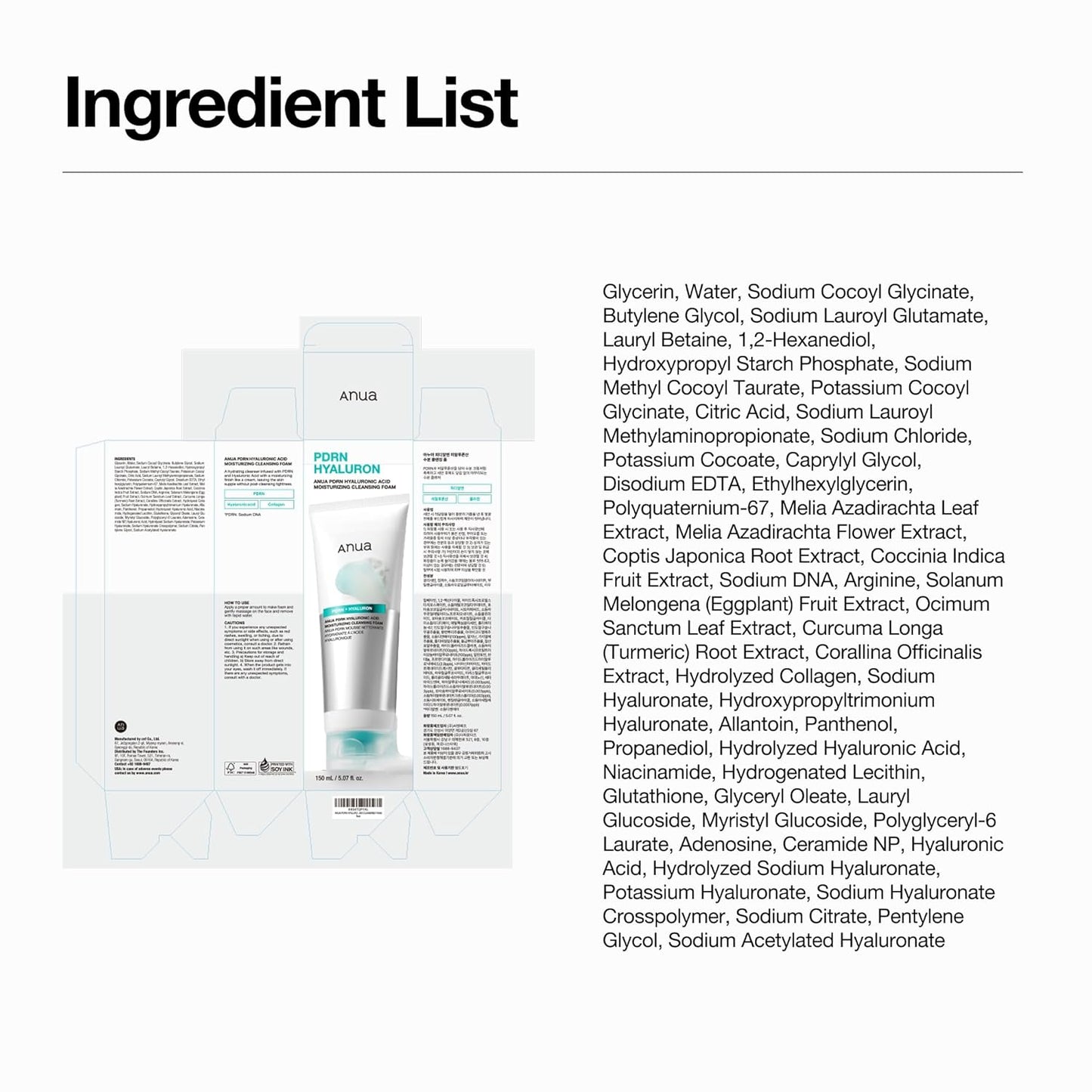 ANUA PDRN Hyaluronic Acid Moisturizing Cleansing Foam, Hydrating Facial Cleanser for Dry Skin, Daily Gentle Face Wash with Salmon DNA, Balancing & Pore Care, Korean Skincare (5.07 fl oz)