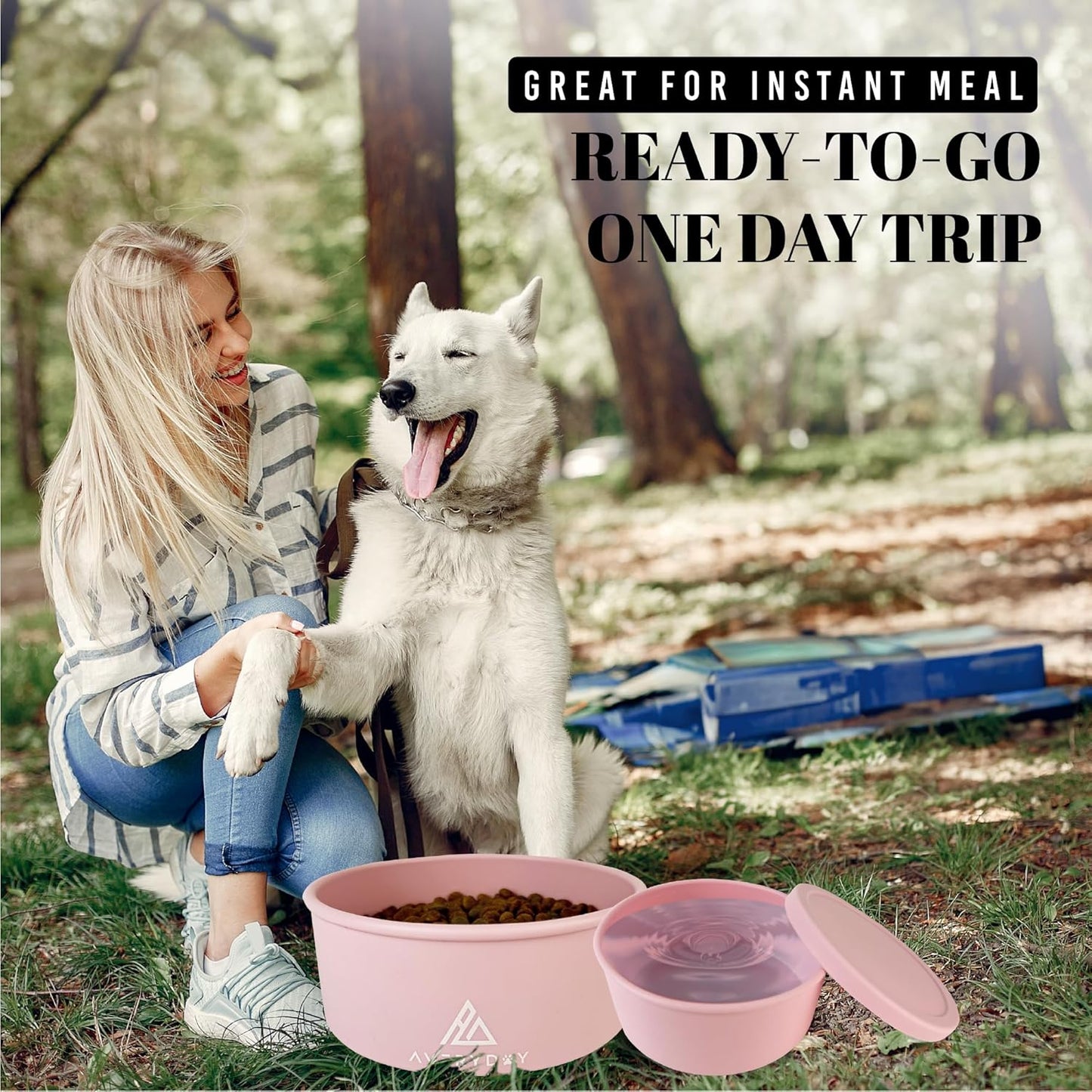 AVERYDAY 50 Oz Travel Dog Bowls with Lids, 2-in-1 Portable Pet Bowls for Food and Water, Leakproof Travel Dog Food & Water Bowl for Outdoor, Camping, Travel Dog Feeding Bowl, Daycare Pet Bowls