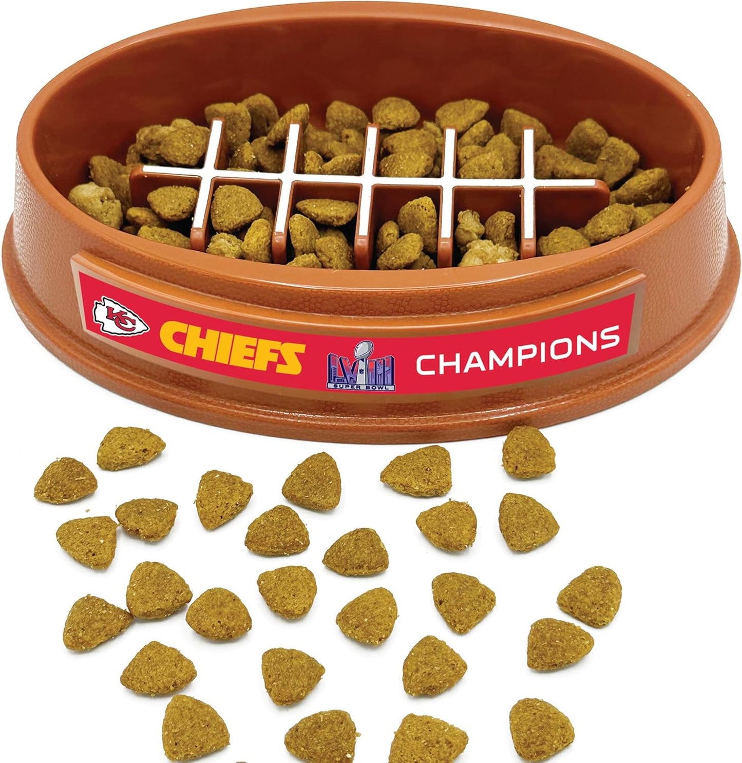 Pets First NFL Superbowl Champion Dog Super-Bowl - Slow Feeder, Dog Bowl. Football Design Slow Feeding Cat Bowl for Healthy Digestion. Non-Slip Pet Bowl for Large & Small Dogs & Cats