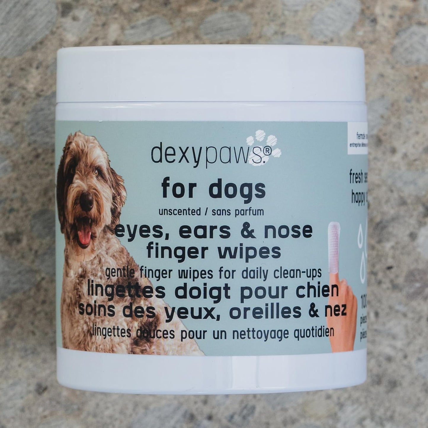 Eyes, Ears & Nose Finger Wipes - Dog - 100ct Soft Cleansing Wipes, Unscented, Pet Safe, Daily Grooming & Care, Control Design, Pre-Moistened