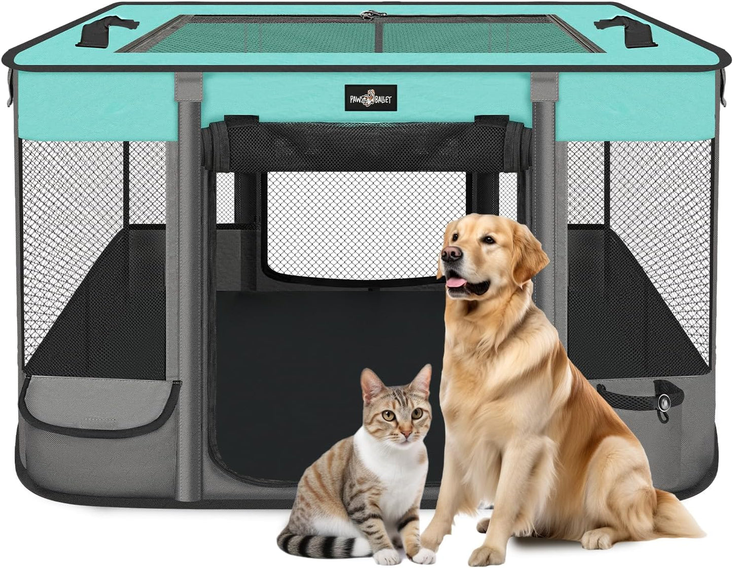 Foldable Pet Kitten Playpen, Upgrade Waterproof Portable Dog Cat Playpen Kennel Tent for Small Cat Dog, Retractable Shade Cover, Indoor Outdoor Use for Small Pet.