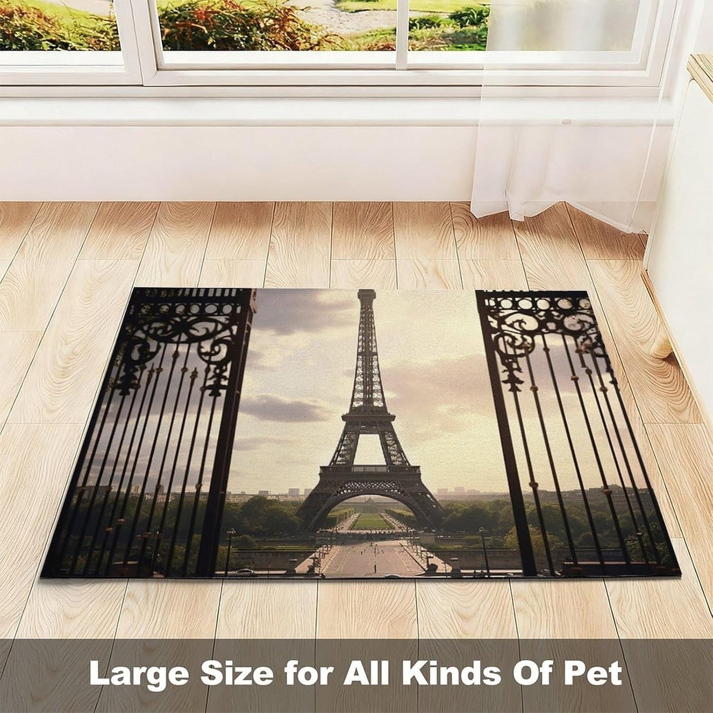 Dog Food Mat Pet Leather Tablecloth Paris Eiffel Tower Pet Feeding Mat Anti-Slip Dog Bowl Mats Absorbent Pet Placemats for Dogs Protect Floor Dogs Pad for Food and Water