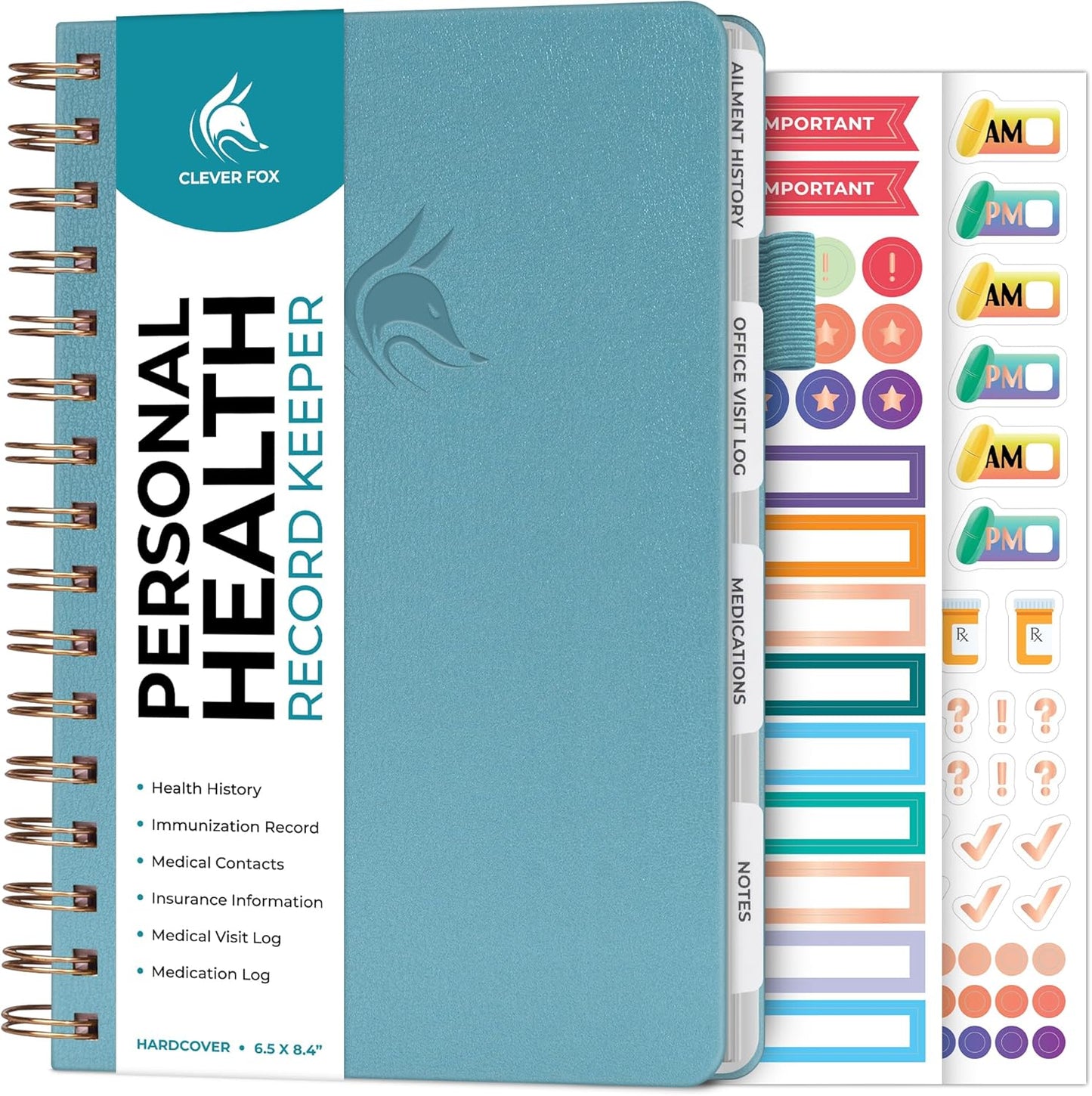 Clever Fox Personal Health Record Keeper – Medical Care Planner – Wellness & Medication Tracker Journal for Patients – Organizer Notebook, Daily Tracking Log Book & Appointment Diary (Aquamarine)