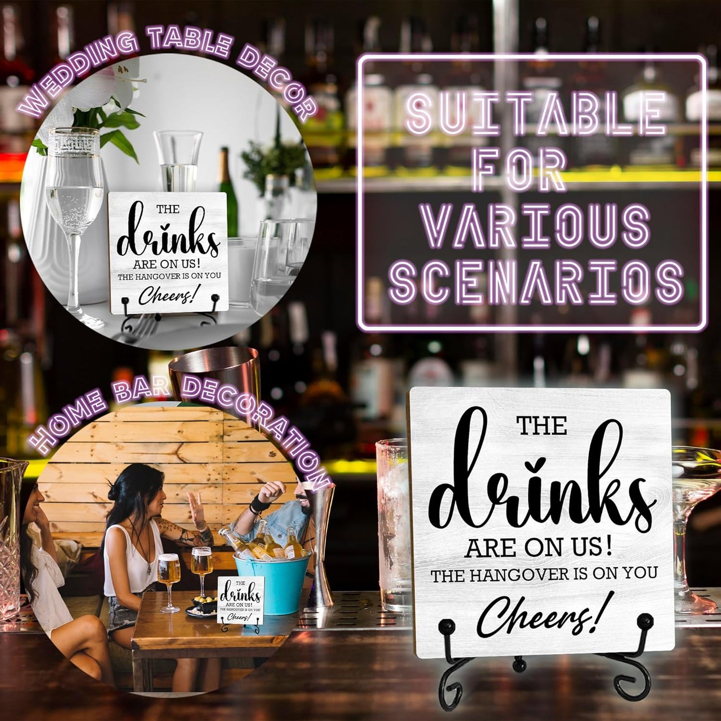 5“ Bar Decor, The Drinks Are On Us! Cheers! Desk Table Decoration, Home Bar Decor Home Bar decorations for home Accessories- A17