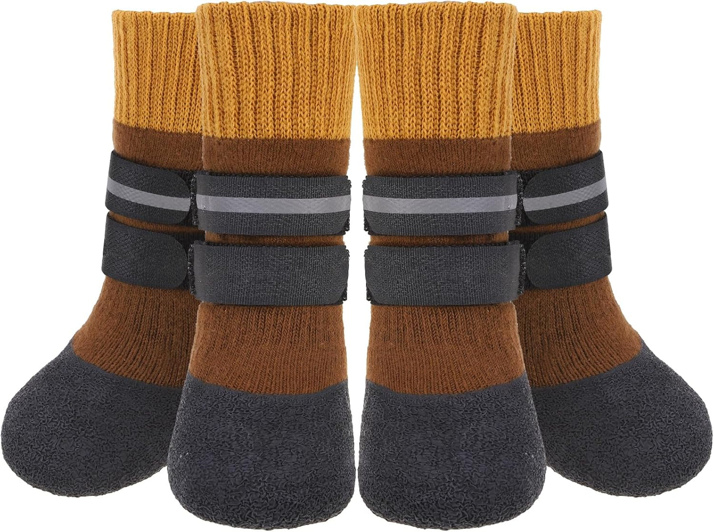 KOOLTAIL Anti Slip Winter Dog Socks to Prevent Licking Paws, Waterproof Snow Rain Long Dog Boots&Paw Protector, Warm Grippy Booties Reflective Double Straps for Hardwood Floor, Small Medium Large Dogs