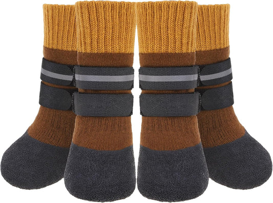 KOOLTAIL Anti Slip Winter Dog Socks to Prevent Licking Paws, Waterproof Snow Rain Long Dog Boots&Paw Protector, Warm Grippy Booties Reflective Double Straps for Hardwood Floor, Small Medium Large Dogs