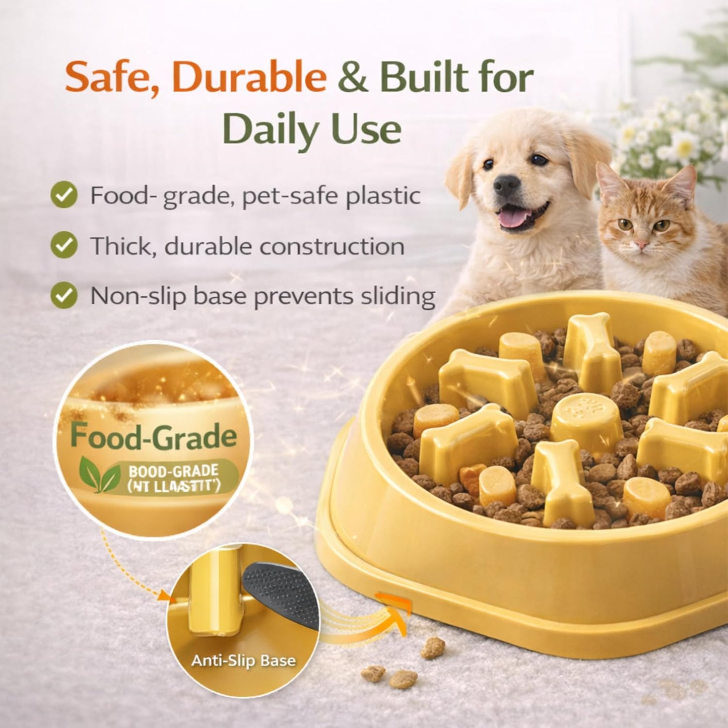 Slow Feeder Bowl for Small & Medium Cats & Dogs - Durable Slow Feeding Bowl with Non-Slip Base - Anti-Choking Puzzle Food Bowl for Dogs That Helps Mental Stimulation & Reduces Fast Eating-Green