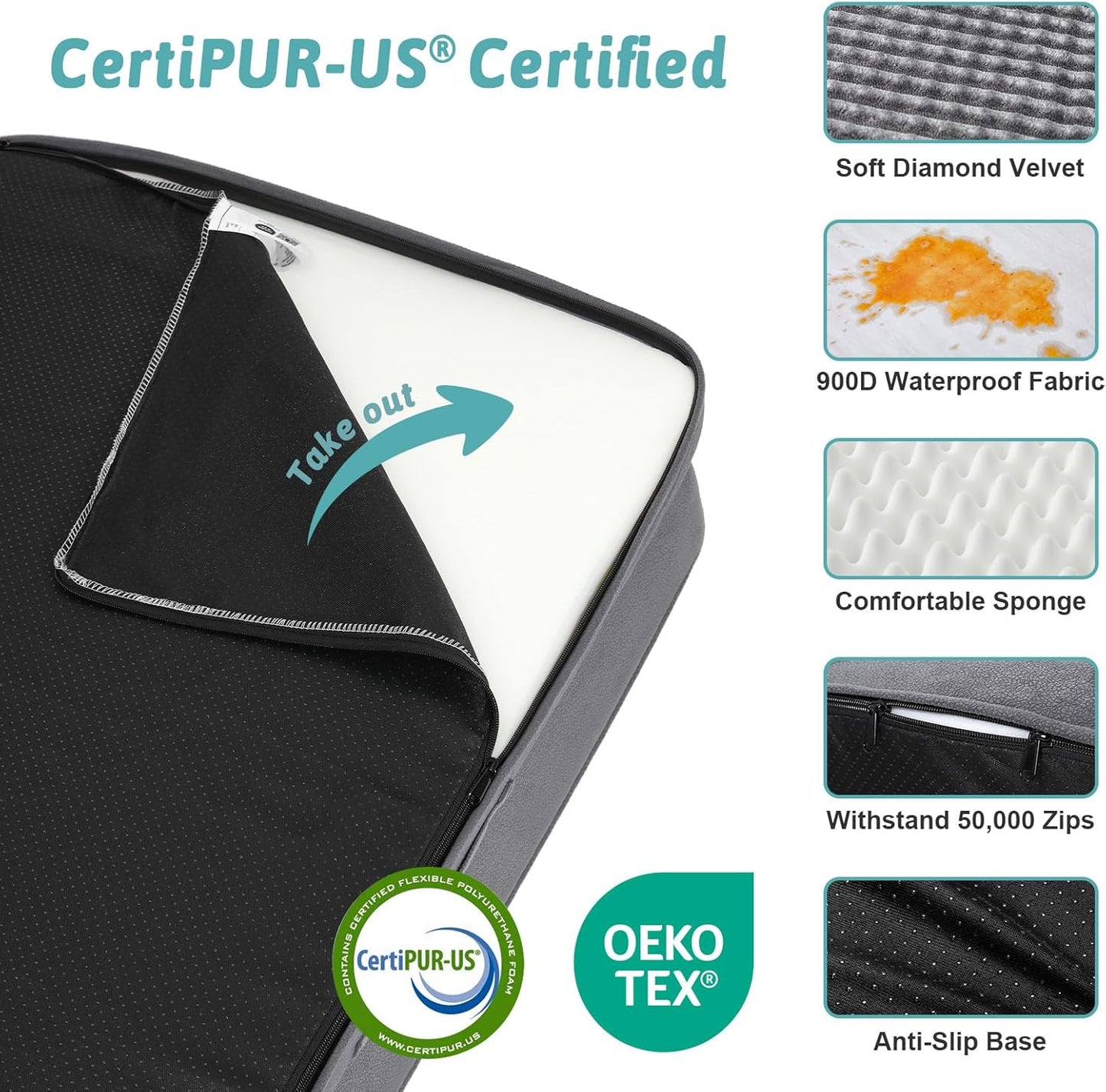 Orthopedic Dog Bed for Extra Large Dog 44x32 inch, XL Pet Sofa, Bolster Foam Bed with Sides, Non-Slip and Egg-Crate Big Dog Couch Bed with Washable Removable Cover, Grey