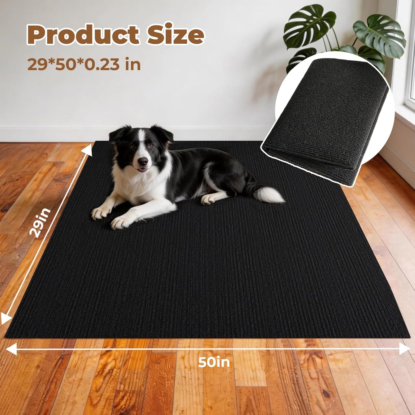 Dog Crate Mat, 29 in x 50 in Dog Playpen Mat Rubber Kennel Mat Extra Large Liner for Under Dog Crate cages, Absorbent Urine, Puppy Pee Pad Reusable Washable Floor Protector Waterproof Non-Slip Black