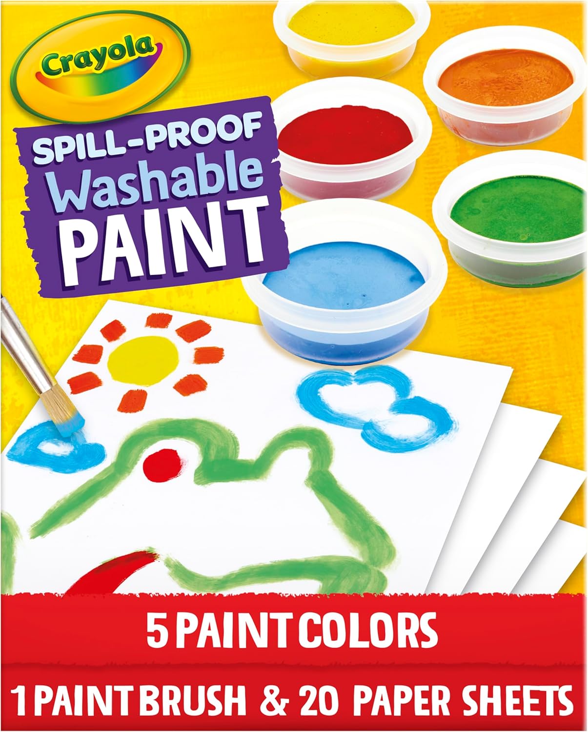 Crayola Spill Proof Paint Set - Washable Paint for Kids, Includes Paint Brush & Paper, No Drip, Less Mess Arts & Crafts, Toddler Gift, Ages 3+
