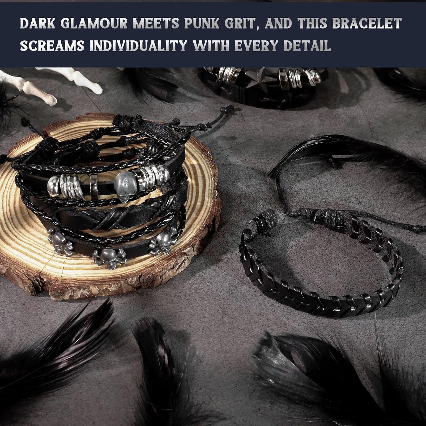 Punk Leather Rivets Bracelets Punk Rock Leather Studded Bracelets 80s Wristband Emo Gothic Spike Cuff Bracelet Set for Men Women Rocker Outfits Skull Bracelet
