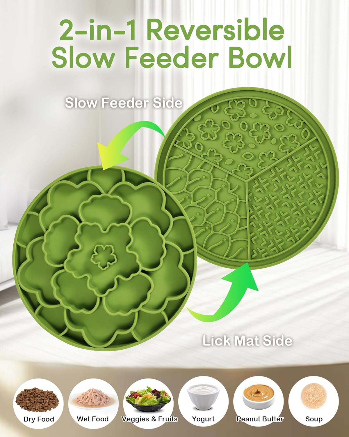 Slow Feeder Dog Bowls, Silicone Puzzle Feeder, Anti-Choking Maze Dog Food Bowl with Non-Slip Suction Cup for Medium & Small Breeds, Fast Eating Prevention, Boredom and Anxiety Reducer (Grass Green)