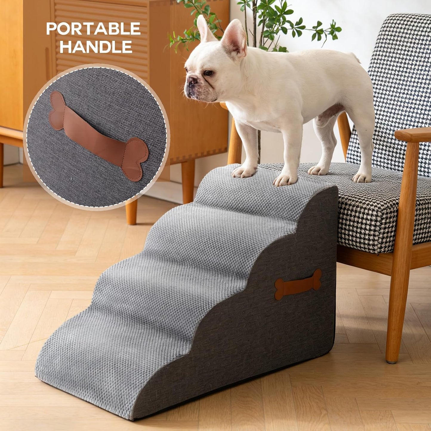Dog Stairs for Small Dogs, 4-Step Pet Ramp for High Beds & Couches, 20" Height - Waterproof Foam Steps with Removable Washable Cover, Non-Slip & Sturdy for Cats and Senior Pets