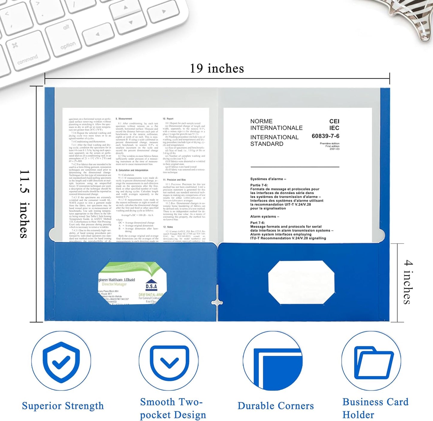 Zzrywuty File Folders with Pockets Letter Size,50-Pack Paper Folders with Card Slot,Blue Two Pocket Folders for School Students,Businessmen,Home and Office Workers