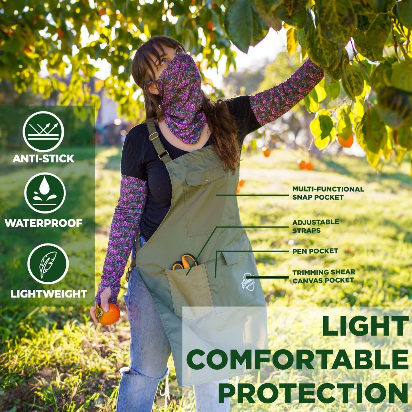 FARMER'S DEFENSE Lightweight Garden Apron with Canvas Pockets | Waterproof, Adjustable, Stick Resistant, Eco-Friendly, Durable | Outdoor Gardening Work and Kitchen Cooking Tasks | Black - L/XL