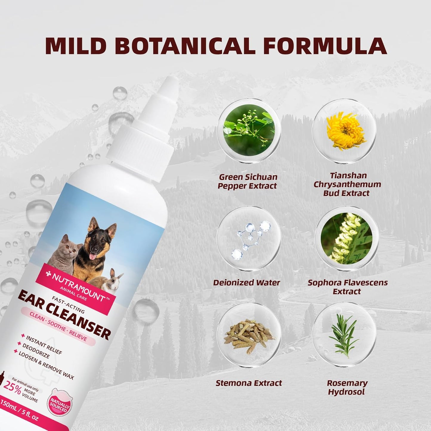 Ear Cleanser 150ml/5 fl.oz for Dogs, Cats and Livestock Cleanses Ear Canal Reduces Ear Odor Twin Pack