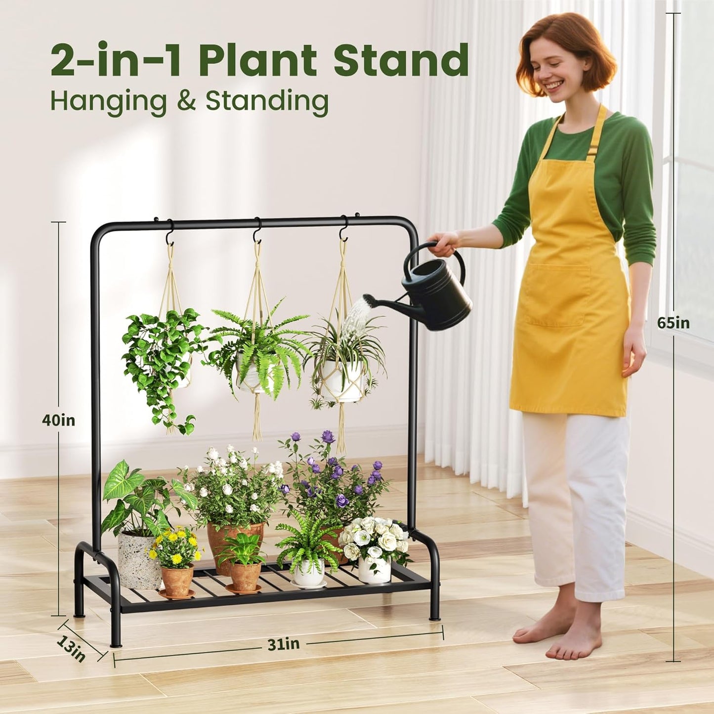Plant Stand Outdoor Tall 40'' Plant Shelf For Patio Metal Plant Rack Flower Pot Clearance With 3 Hooks
