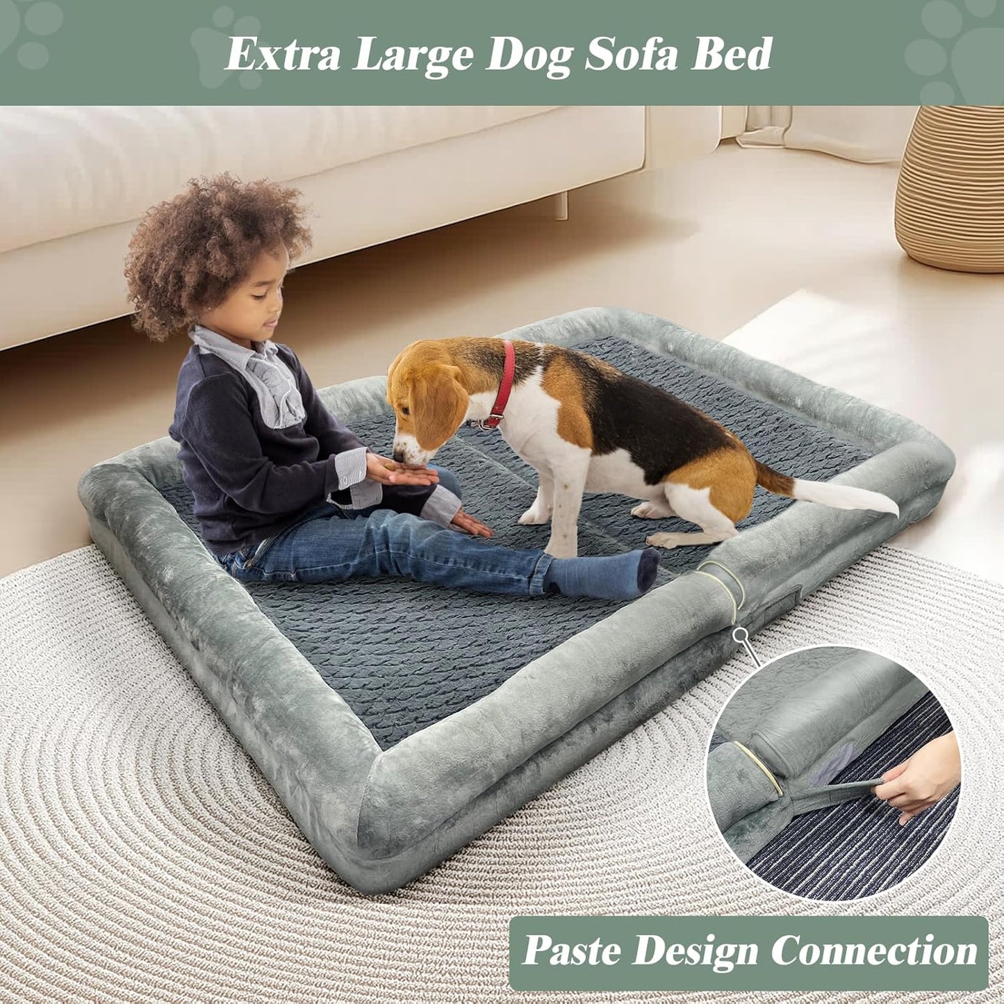 Orthopedic Dog Bed for Large Dog,Memory Foam Cat Bed with Stickable Design Waterproof Pet Couch Bed with Washable Removable Cover(36 in,Darkgrey)