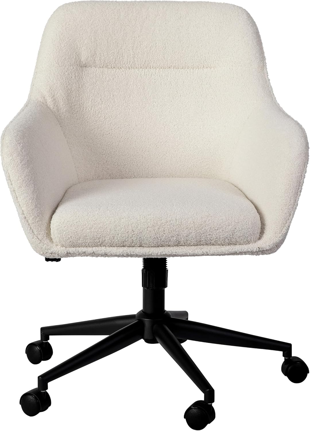 Martha Stewart Rayna Swivel Task Chair with Flared Arms for Home Office in White Boucle with Oil Rubbed Bronze Frame