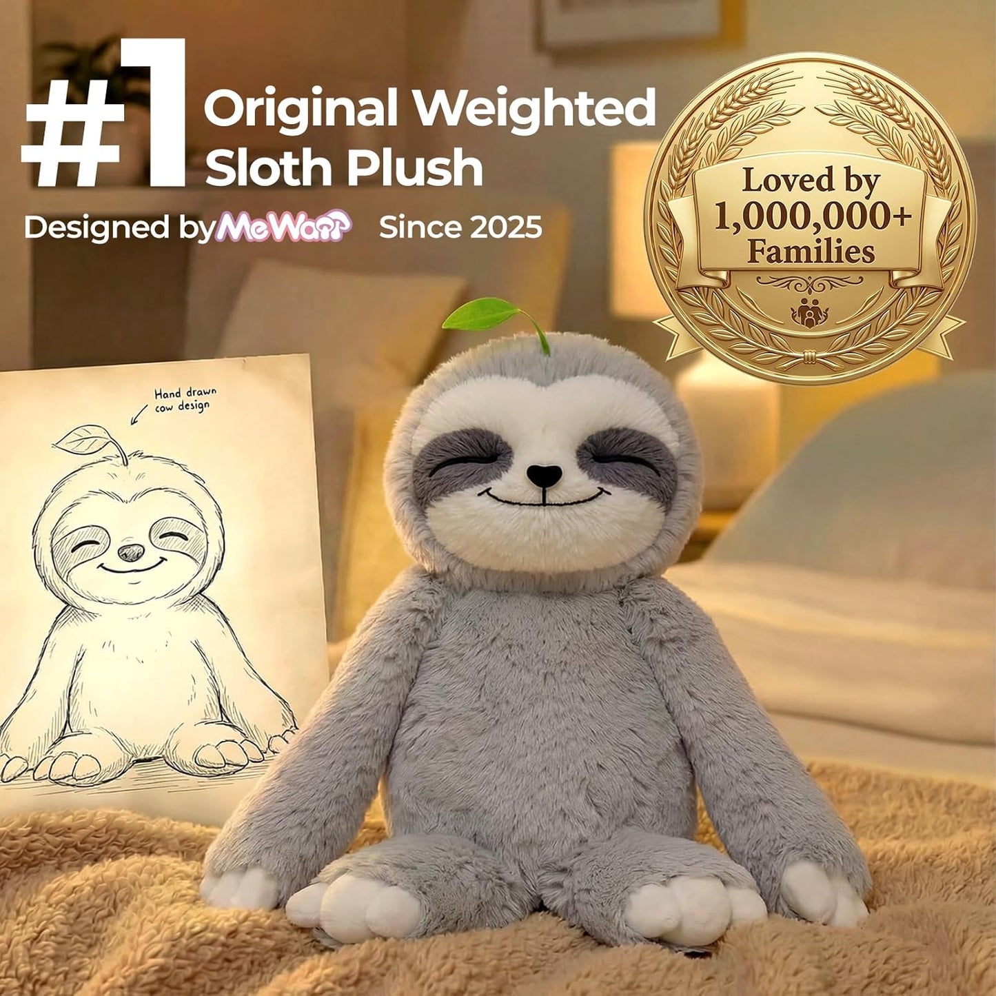 Mewaii 4 Lbs Weighted Stuffed Animals with Heating Pad- Heavy Belly & Limbs, 15" Sloth Heated Plush for a Realistic Hug, Super Soft Fluffy Plush Toy for Kids