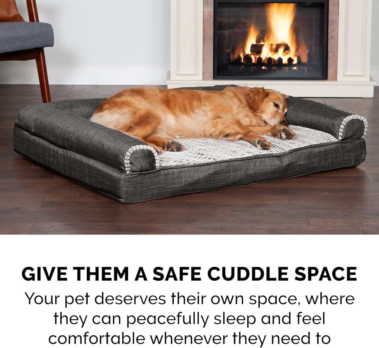 Furhaven Dog Bed Sofa Charcoal, Large W/Same Size Waterproof Liner