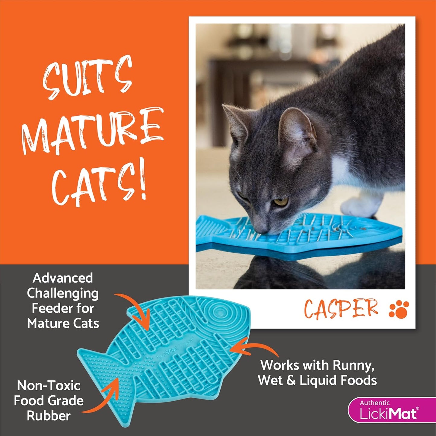 LickiMat Casper, Fish-Shaped Cat Slow Feeders Lick Mat, Boredom Anxiety Reducer; Perfect for Food, Treats, Yogurt, or Peanut Butter. Fun Alternative to a Slow Feed Cat Bowl or Dish, Green