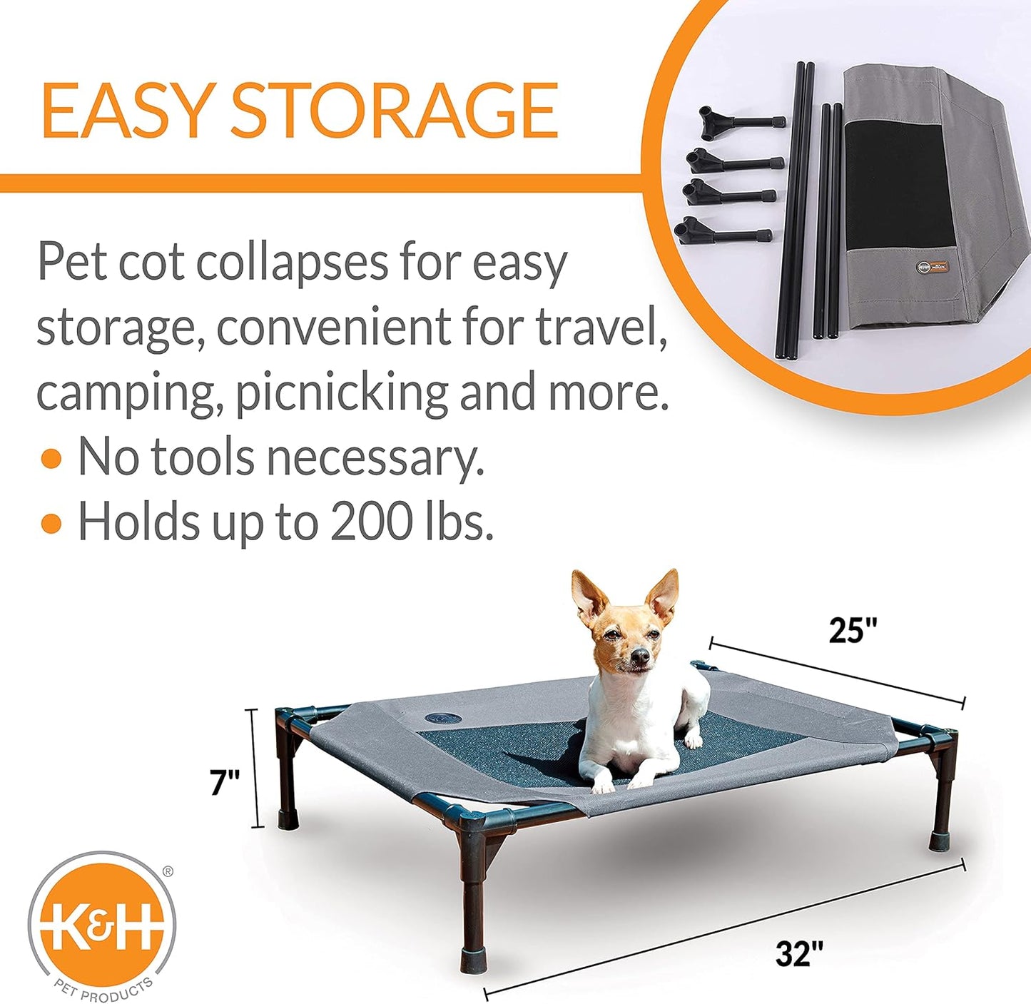 K&H Pet Products Original Pet Cot Elevated Dog Bed & Cot Canopy, Chocolate/Black Mesh, Gray