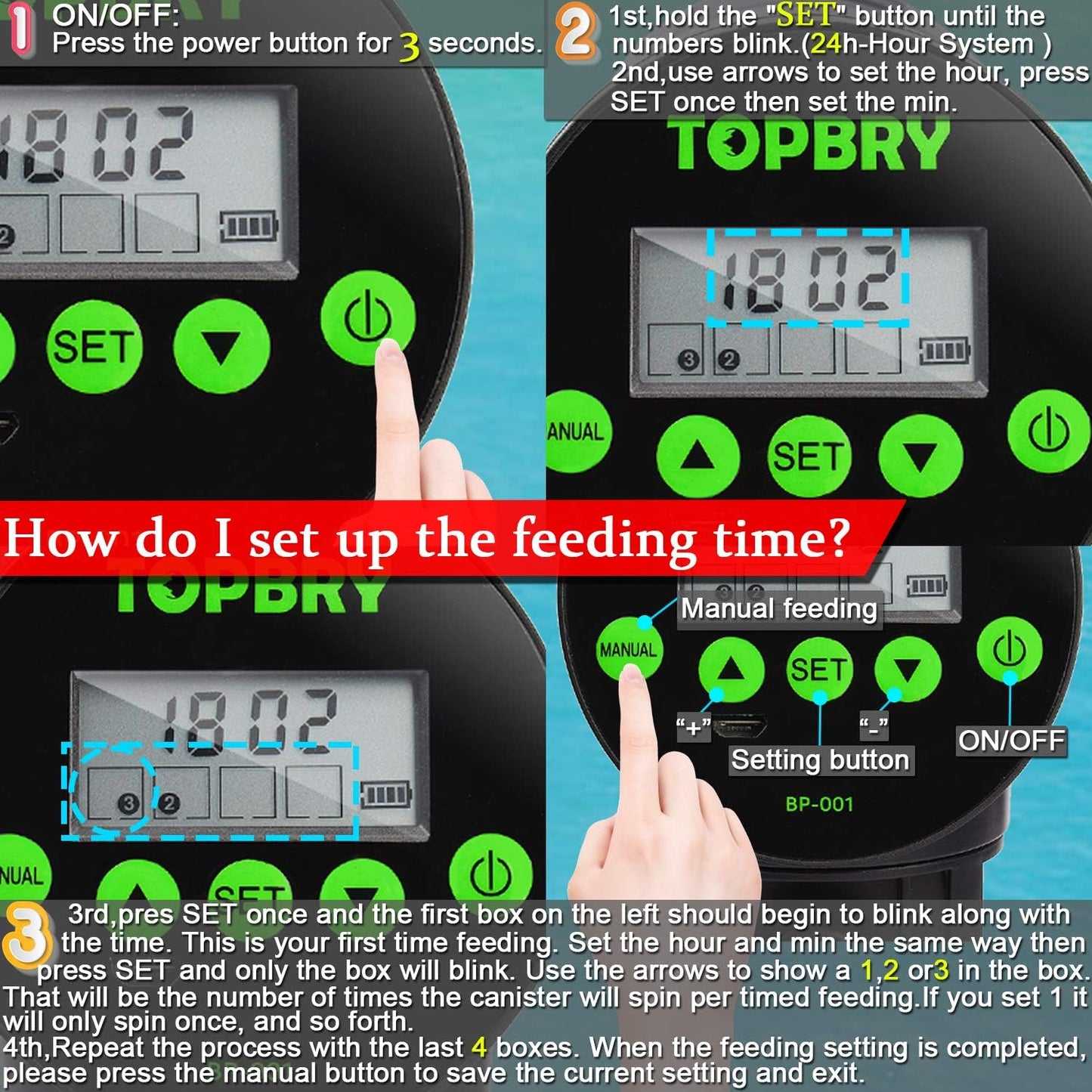 Automatic Fish Feeders - Digital Auto Aquarium Feeder with USB Rechargeable Timer and Fish Food Dispenser