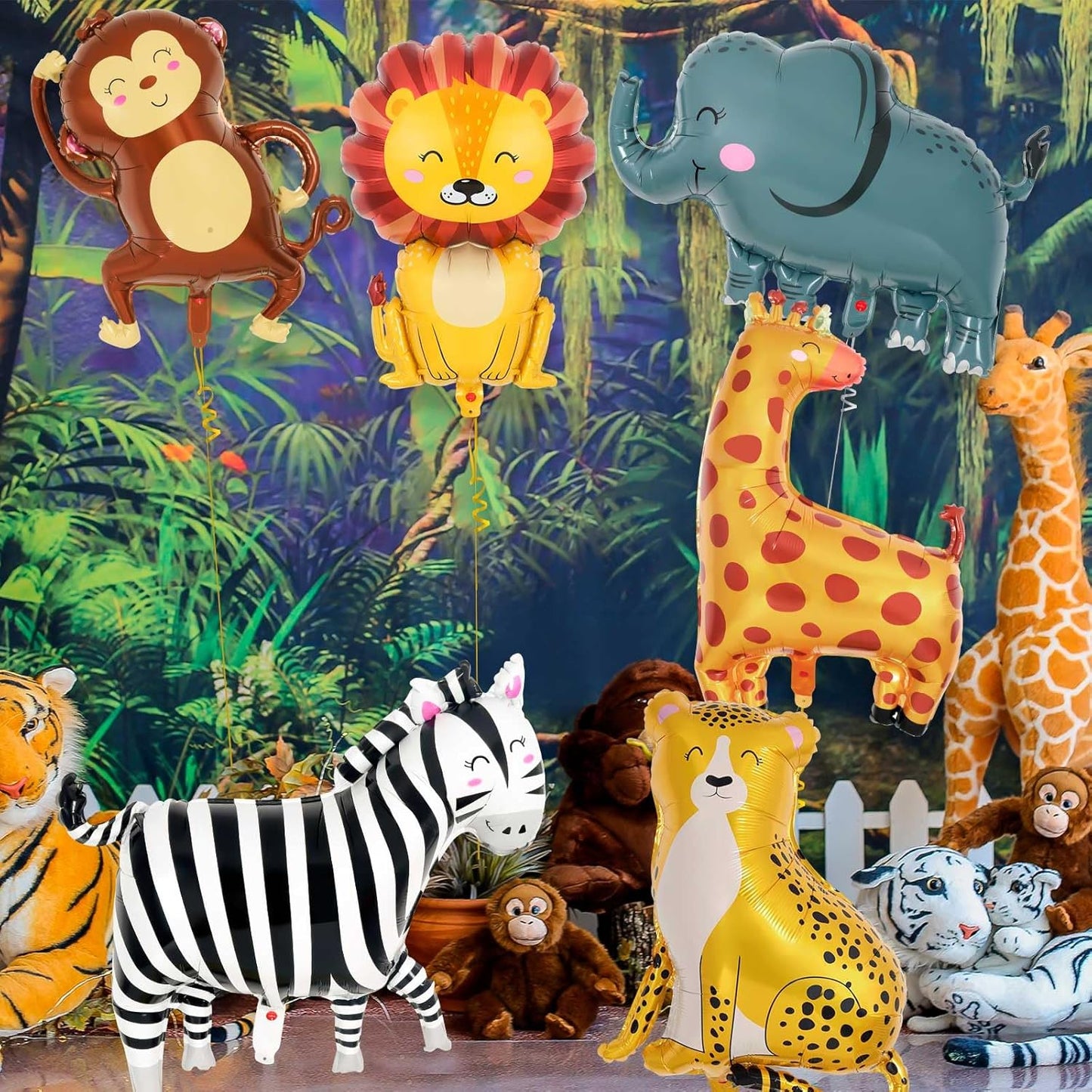 6 Pcs Safari Balloons,Jungle Safari Animals Foil Balloons,Giant Zoo Animal Balloon Zebra Elephant Monkey Lion Giraffe Leopard Shaped Animal Balloon for Zoo Wildlife Theme Birthday Party Decorations