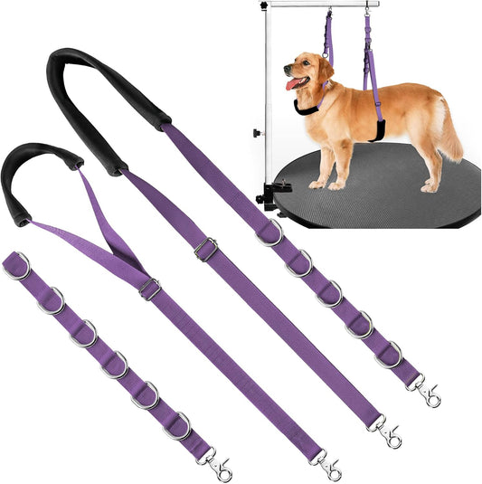 Dog Grooming Belly Strap - Dog Grooming Loops for Table Arm Extender with Clamp Extension Loop Bathing Restraint Leash No Sit Haunch Holder for Small & Medium Dogs Hair Cutting Washing (Purple)