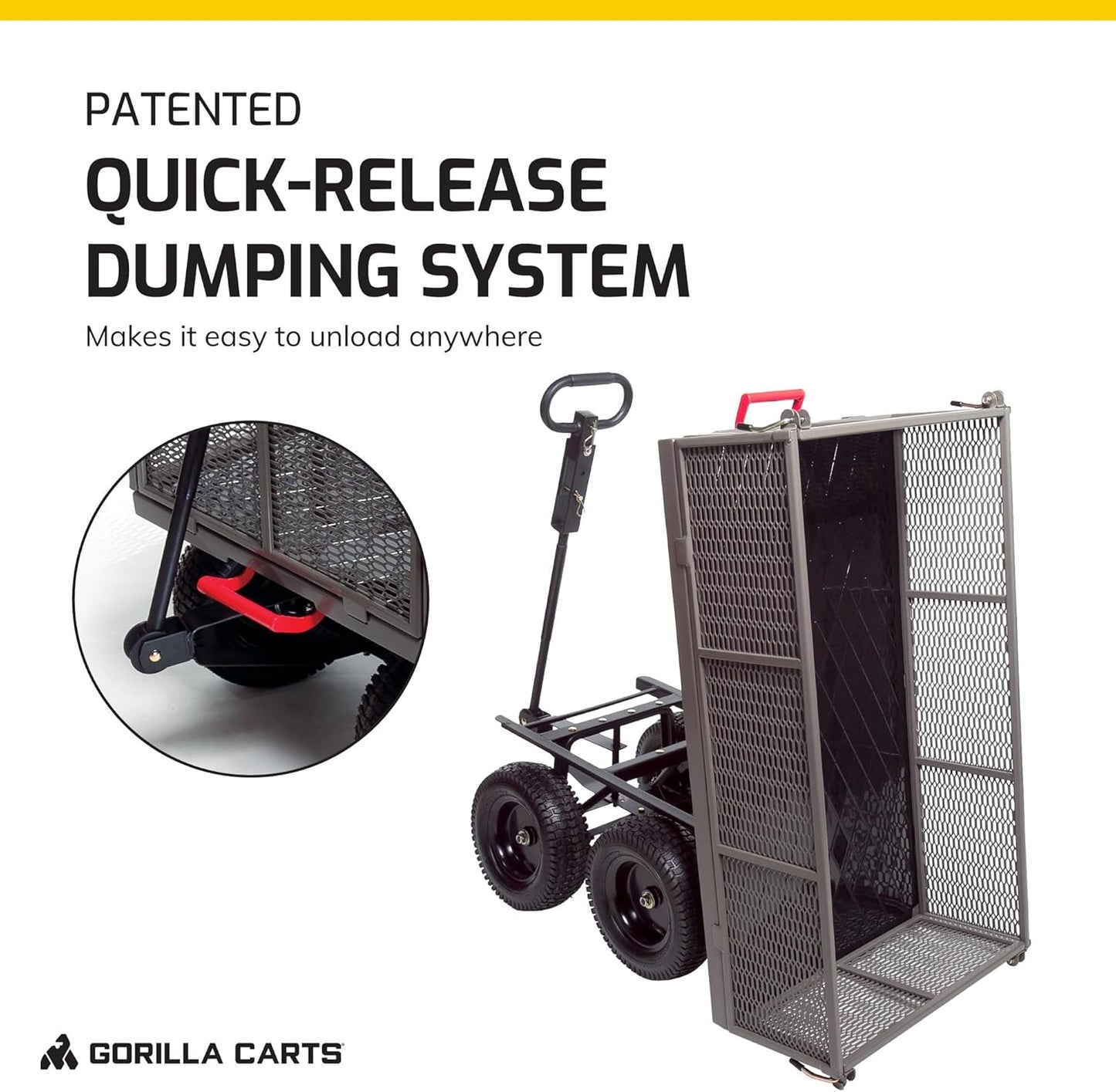 Gorilla Carts Steel Dump Cart, 5 Cu Ft Bed, 1200 lb Load Capacity, Gray – Towable Heavy-Duty Outdoor Utility Wagon with Removable Side Panels for Yard, Lawn, Garden or Landscaping