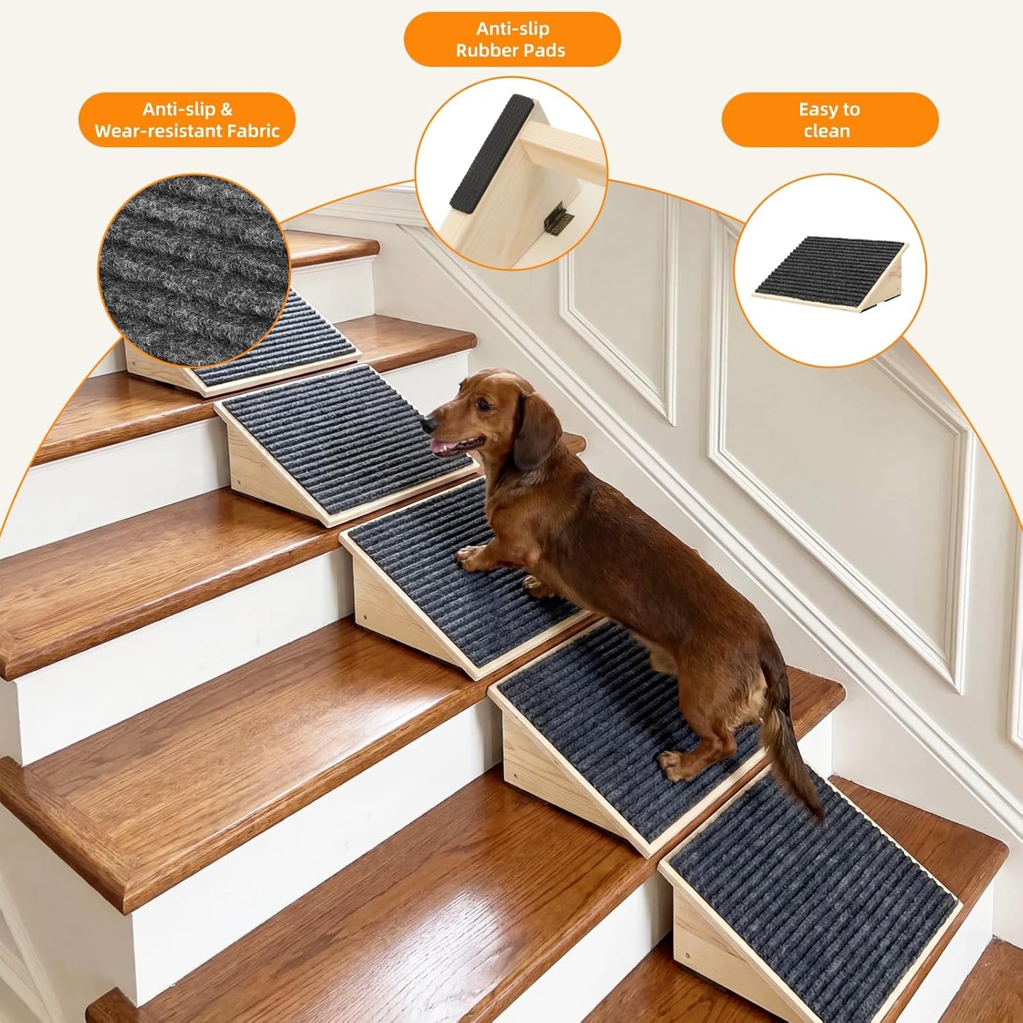 2Pack Wooden Dog Ramp for Stairs Suits for Small Medium Large Dogs Cats, Pet Steps for Staircase Ramp for Dogs Cats, Need Installation