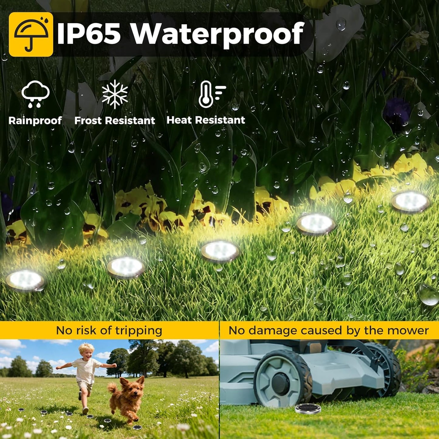 6 Pack Solar Ground Lights Outdoor, 8 LED Mini Flat Solar Disc Lights, IP65 Waterproof Pathway Lights Solar Powered, Landscape Lighting for Garden Walkway Driveway Yard Lawn,Cool White
