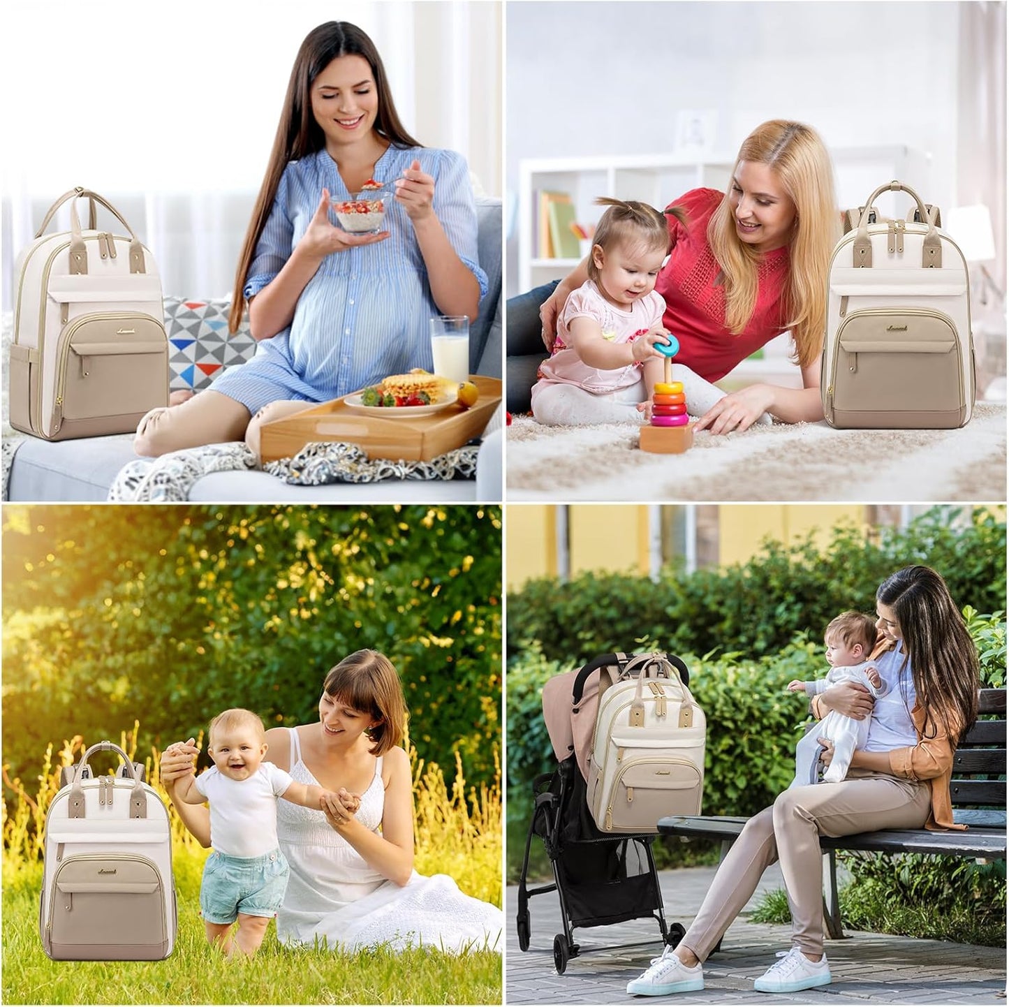 LOVEVOOK Diaper Bag Backpack, Baby Bag with Changing Pad, Large Diaper Backpack Boy Girl, Waterproof Baby Registry Bag for Mom Dad with Stroller Buckles, Beige-khaki