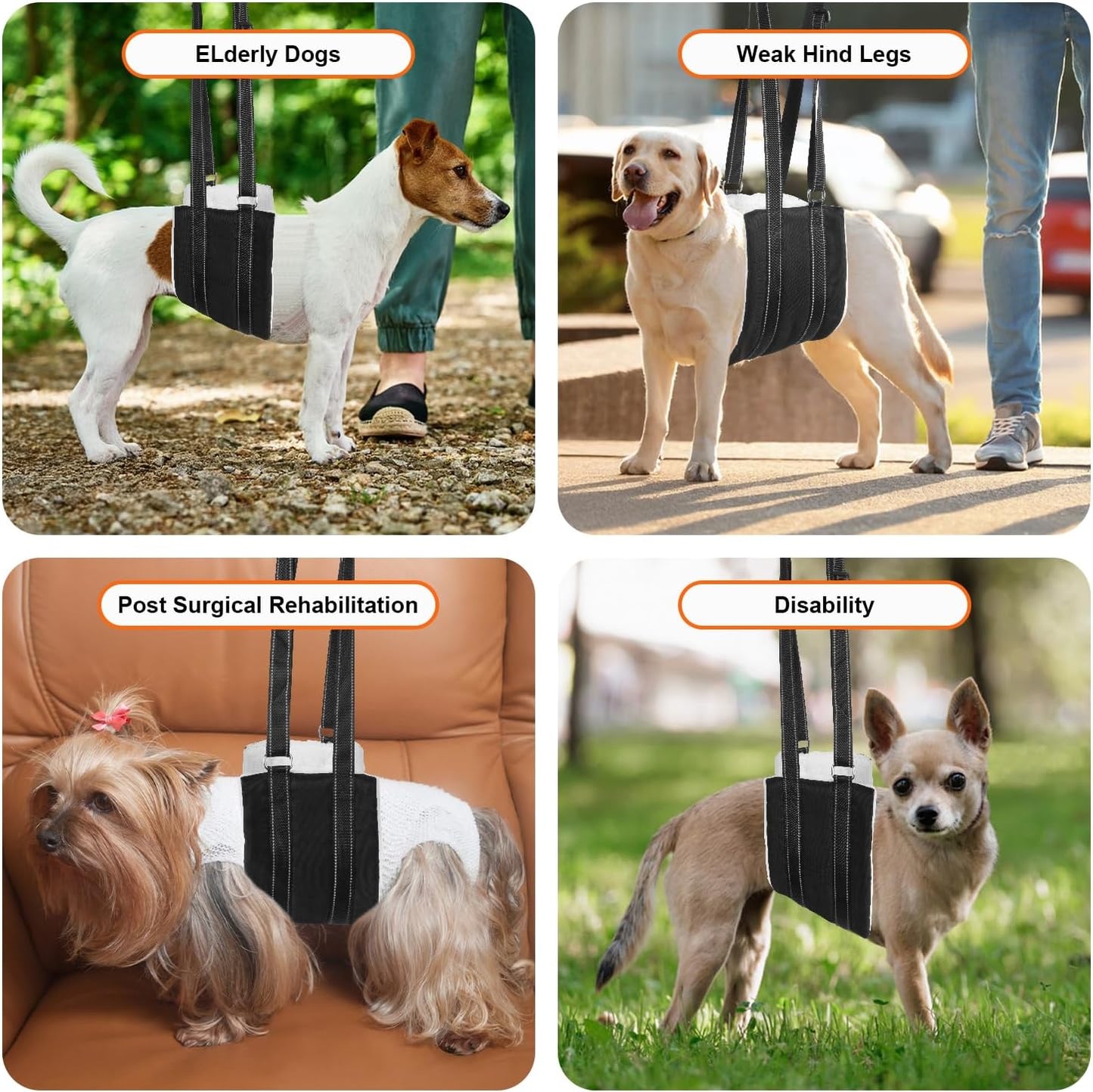 FEimaX Portable Dog Sling for Back Legs Adjustable Harness for Dogs Hind Leg Support Soft Lift Support and Rehab Harness for Weak Rear Legs Help Injured Disabled and After Surgery Dogs Small to Large